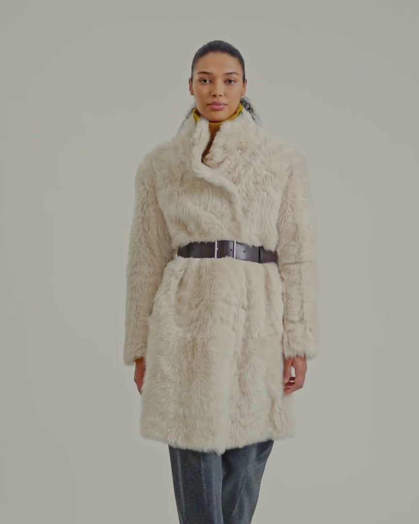 Reversible belted coat in Toscana lambskin - white - Yves Salomon