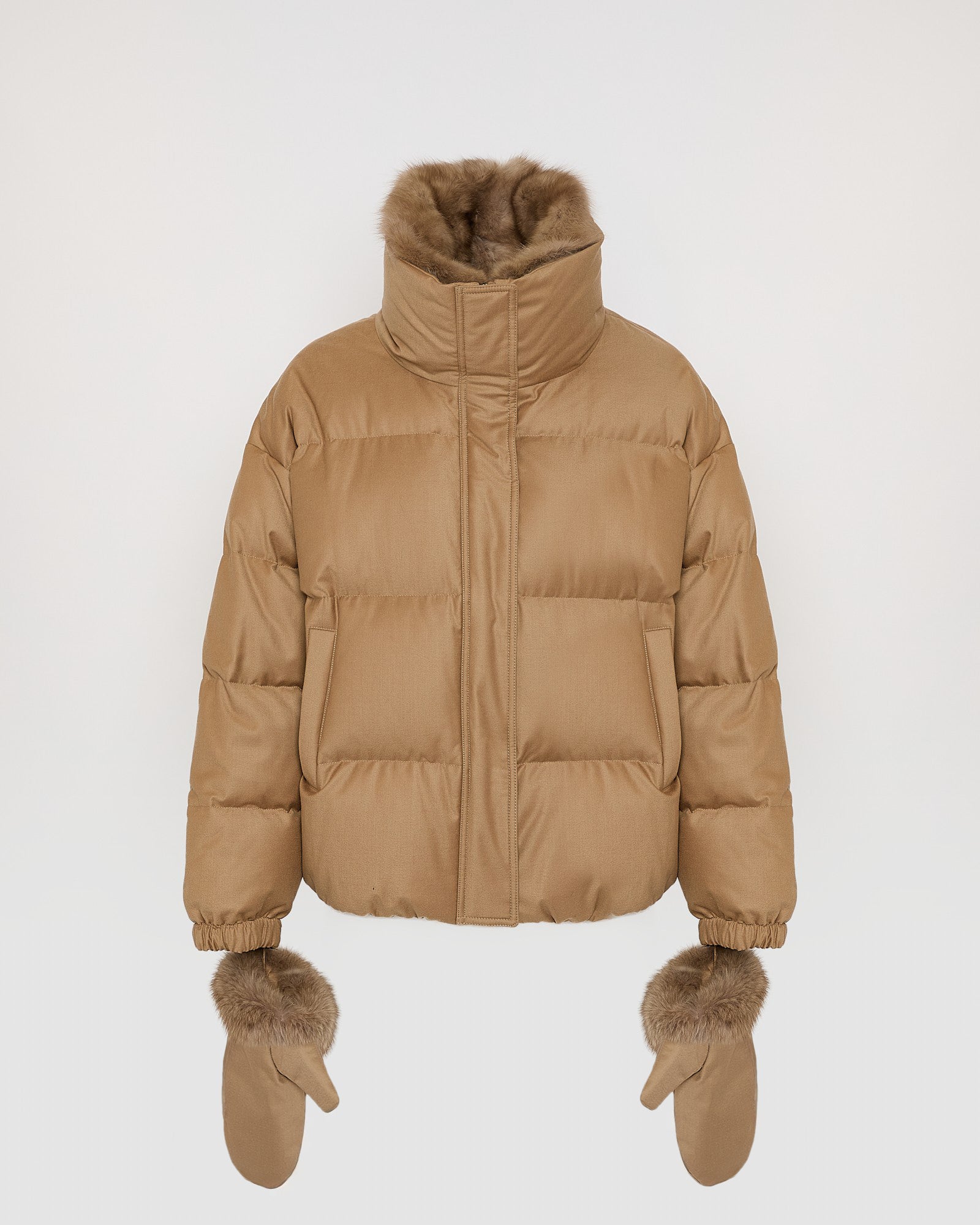 Short down jacket made with Loro Piana flannel and sable fur - Yves Salomon