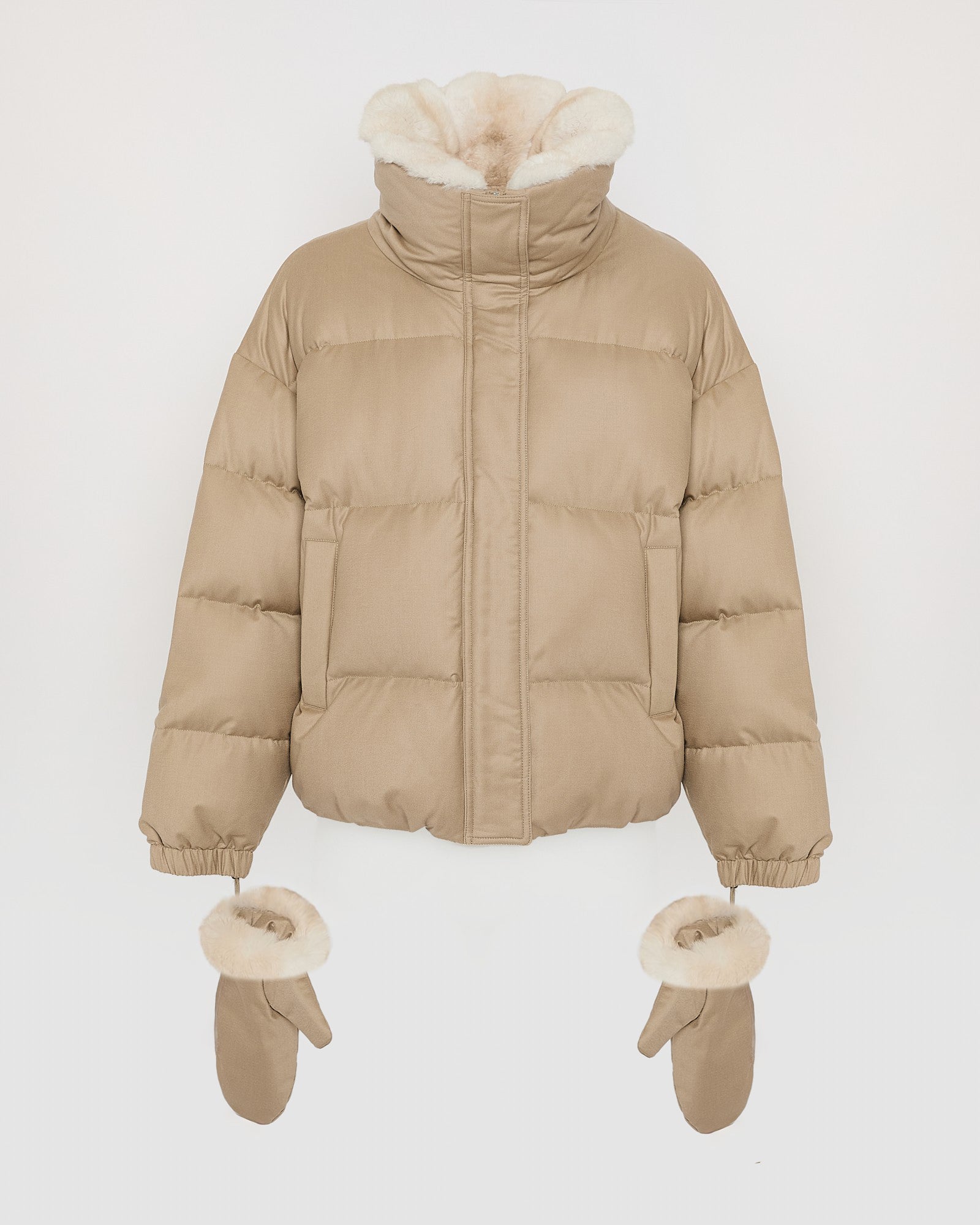 Short down jacket in waterproof flannel fabric with chinchilla fur - Yves Salomon