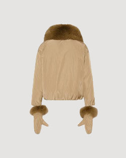 Short technical fabric down jacket with detachable fox fur collar - Yves Salomon