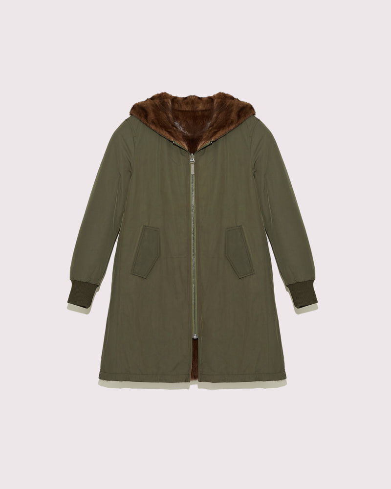 Classic reversible coat in technical fabric and mink - -Yves Salomon
