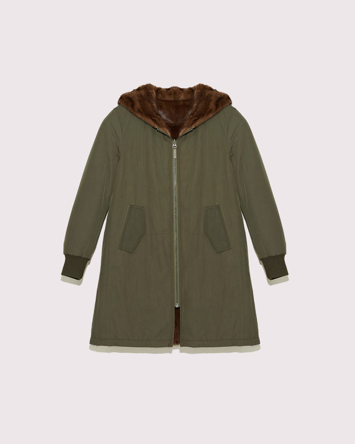 Classic reversible coat in technical fabric and mink - -Yves Salomon