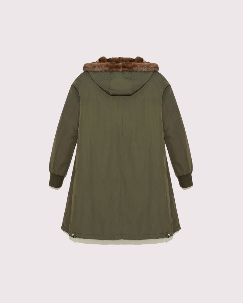 Classic reversible coat in technical fabric and mink - -Yves Salomon