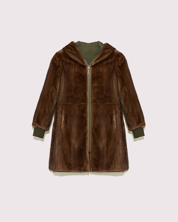 Classic reversible coat in technical fabric and mink - -Yves Salomon