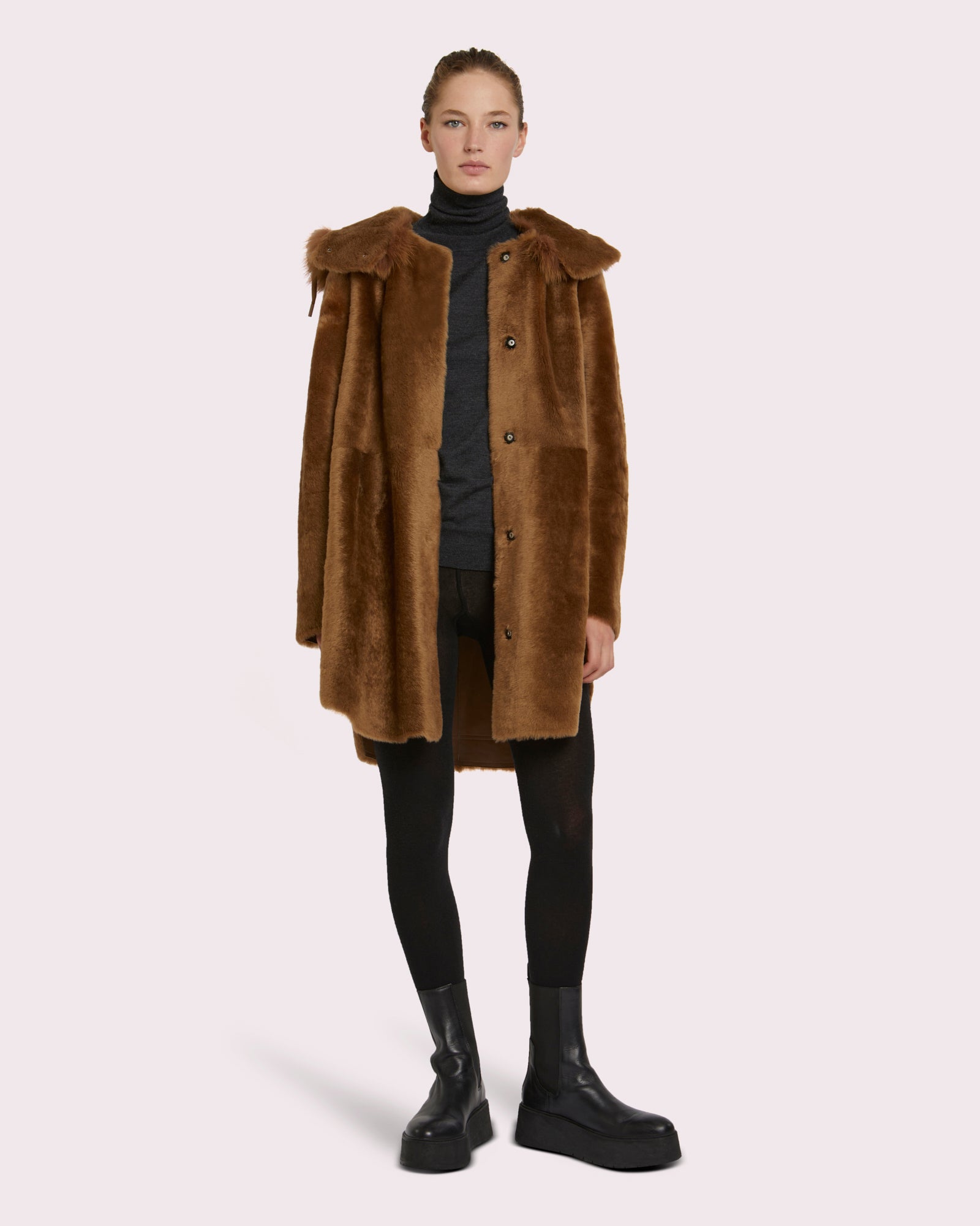 Yves Salomon lambskin shawl collar coat - Black