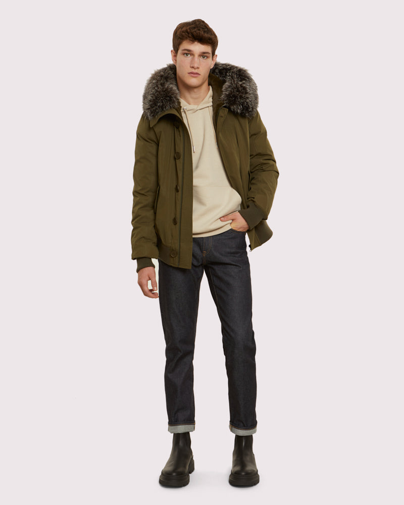 Balck Friday 2025 - Yves Salomon - Classic jacket in cotton, fox and rabbit - khaki