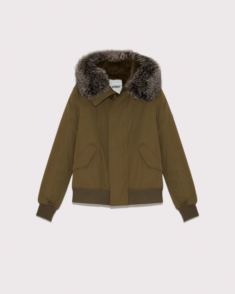 Balck Friday 2025 - Yves Salomon - Classic jacket in cotton, fox and rabbit - khaki