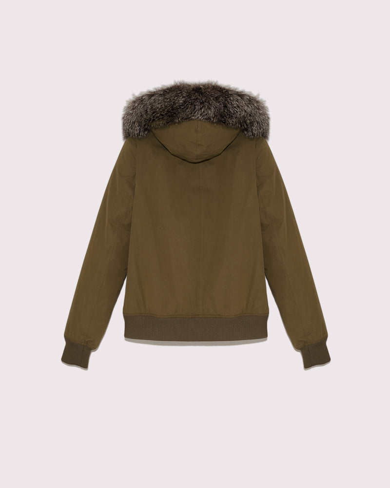 Balck Friday 2025 - Yves Salomon - Classic jacket in cotton, fox and rabbit - khaki