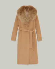 Long cashmere wool coat with fox fur collar