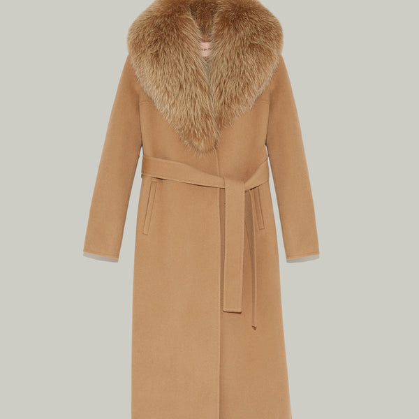 Long cashmere coat with fox fur collar - camel - Yves Salomon - Women –  Yves Salomon US