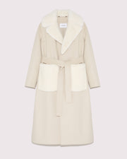 Belted cashmere wool coat with mink fur pockets and collar