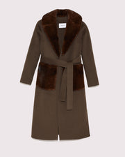 Belted cashmere wool coat with mink fur pockets and collar -