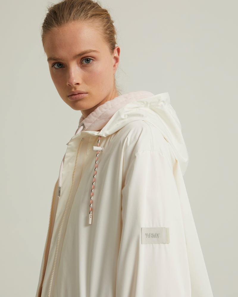 Belt coat in waterproof technical fabric - white