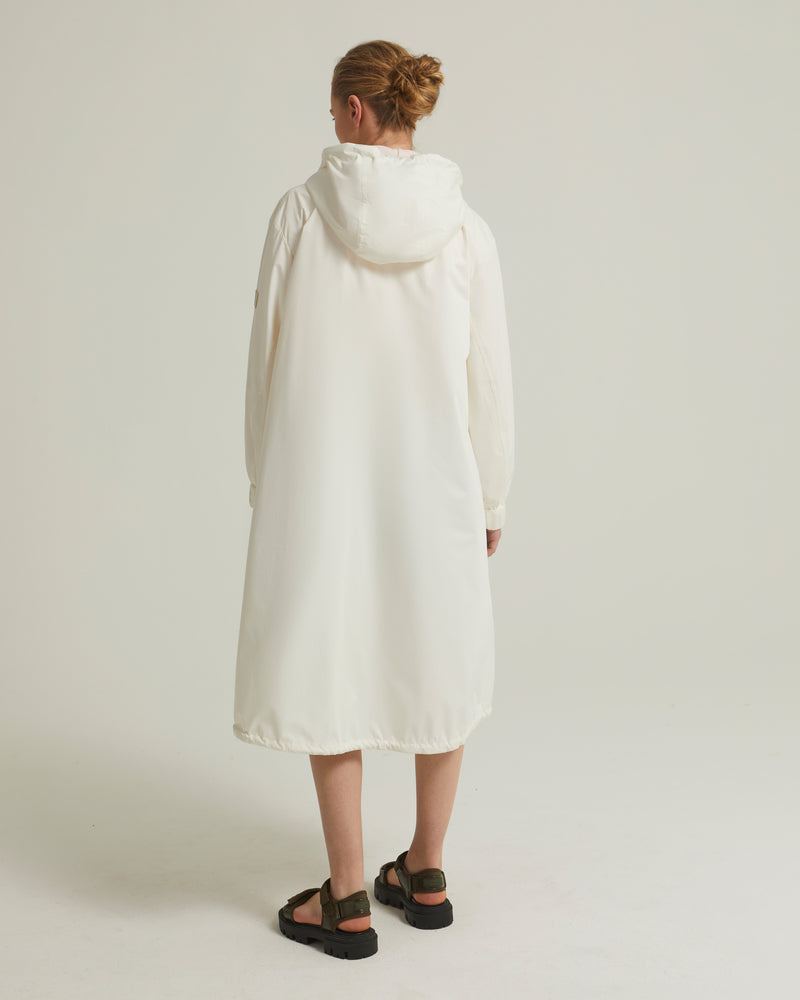 Belt coat in waterproof technical fabric - white