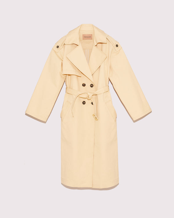 oversized long cotton trench coat - yellow