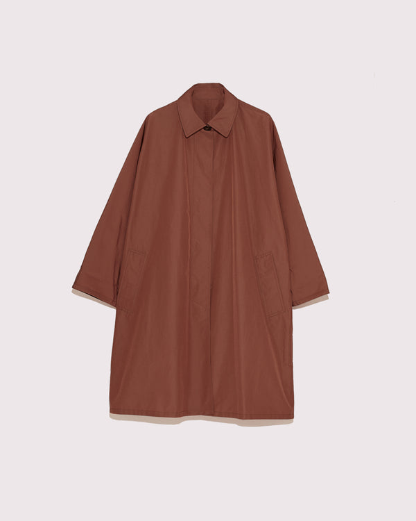 oversized technical fabric raincoat - terracotta brown