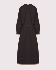 flowing belted cotton dress with leather embroidery - black