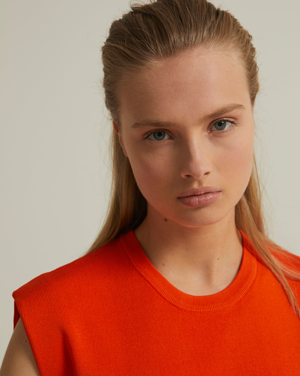 Sleeveless stretch knit mini dress - orange