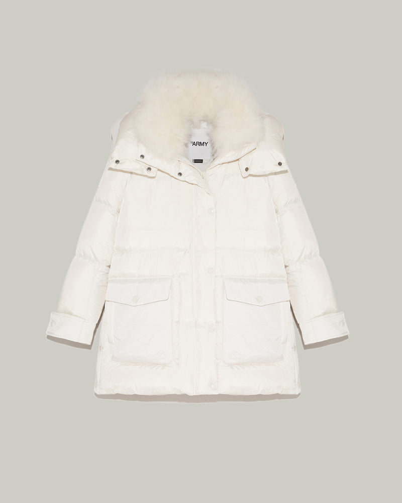 3/4 hooded down jacket with vaporous lambswool trim-Yves Salomon-Winter sale & boxing day