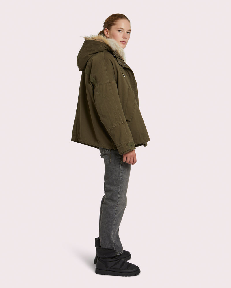 Short classic cotton parka with rabbit and fox fur-Yves Salomon-Winter sale & boxing day