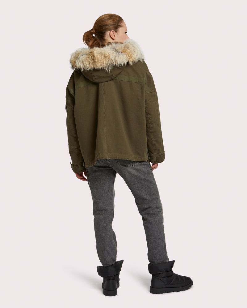 Short classic cotton parka with rabbit and fox fur-Yves Salomon-Winter sale & boxing day