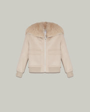 Cashmere woollen fabric jacket with fox fur collar