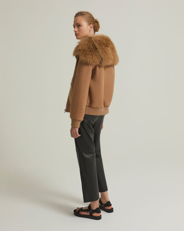 Cashmere woollen fabric jacket with fox fur collar