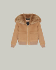 Cashmere woollen fabric jacket with fox fur collar