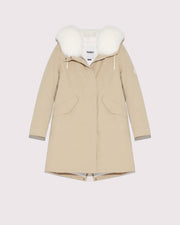 Regular parka in waterproof cotton blend with fox and rabbit fur