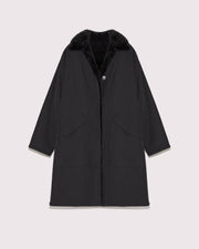 Mink fur and reversible technical fabric shirt collar coat