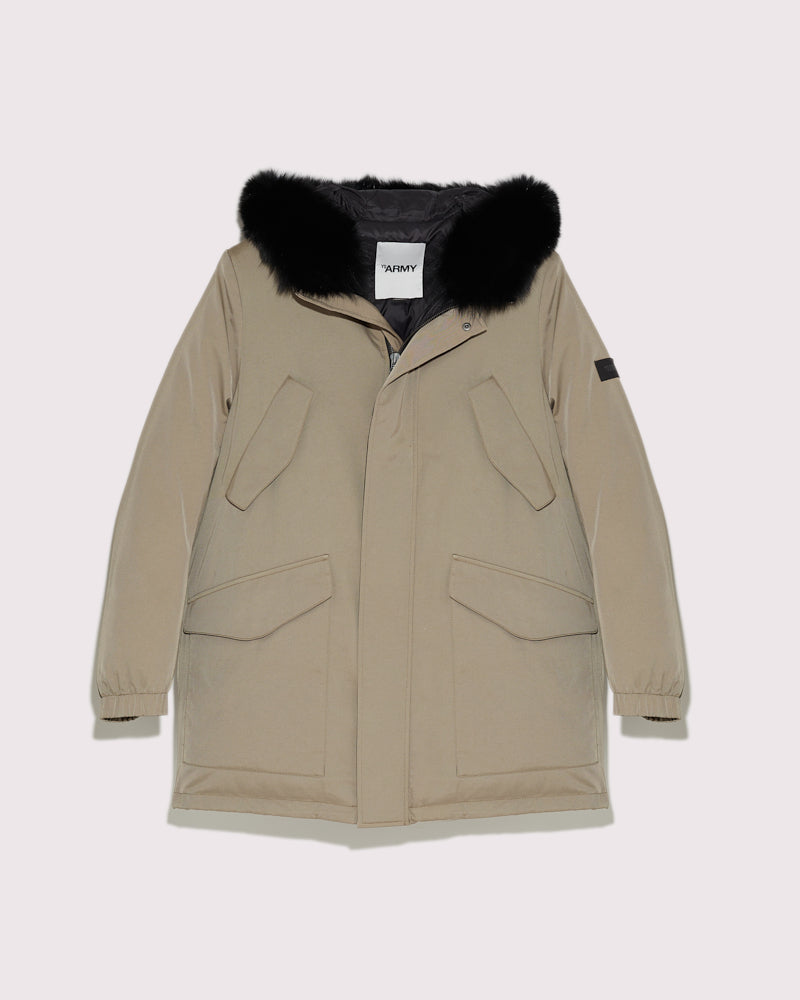 Balck Friday 2025 - Yves Salomon - Hooded technical gabardine down jacket with fox fur - beige