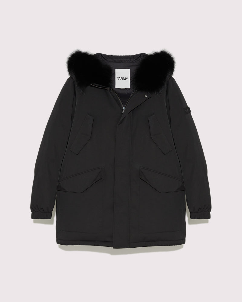 Balck Friday 2025 - Yves Salomon - Hooded technical gabardine down jacket with fox fur - black