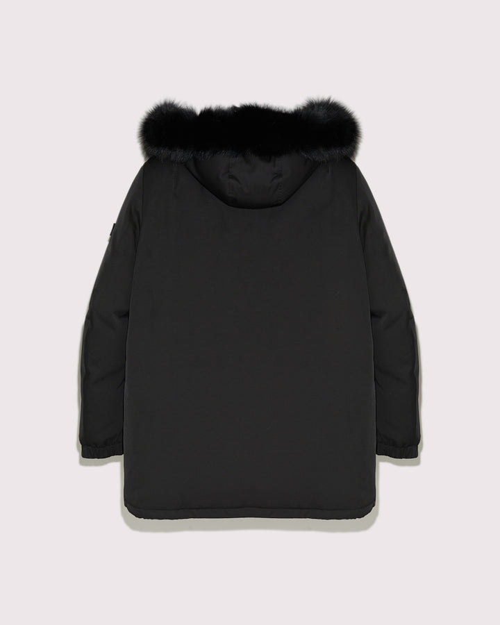 Balck Friday 2025 - Yves Salomon - Hooded technical gabardine down jacket with fox fur - black