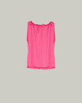 Sleeveless top with adjustable satin neckline