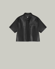 Cropped shirt with short sleeves in leather