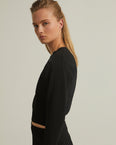 Cropped stretch knit long sleeve jumper