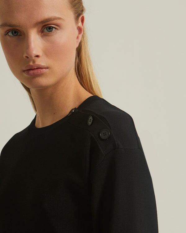 Cropped stretch knit long sleeve jumper - black