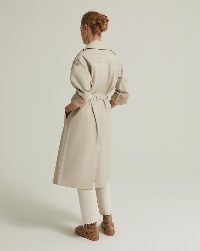 Oversized double-sided cotton trench coat - beige