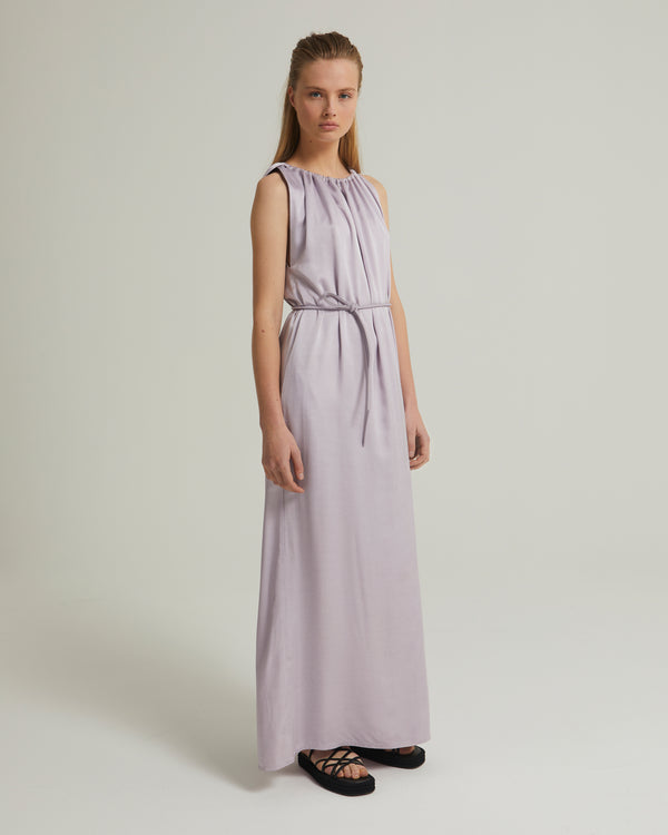 Long dress with adjustable satin neckline - pastel purple
