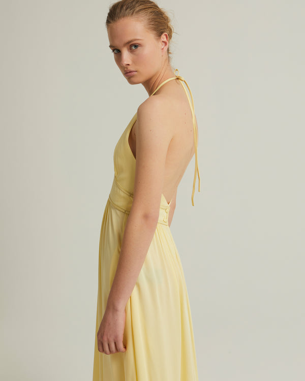 Flowing open-back crepe dress - yellow