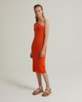 Asymmetric stretch-knit midi dress