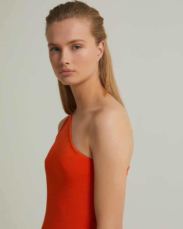 Asymmetric stretch-knit midi dress - orange