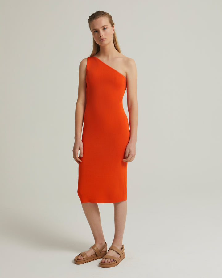 Asymmetric stretch-knit midi dress