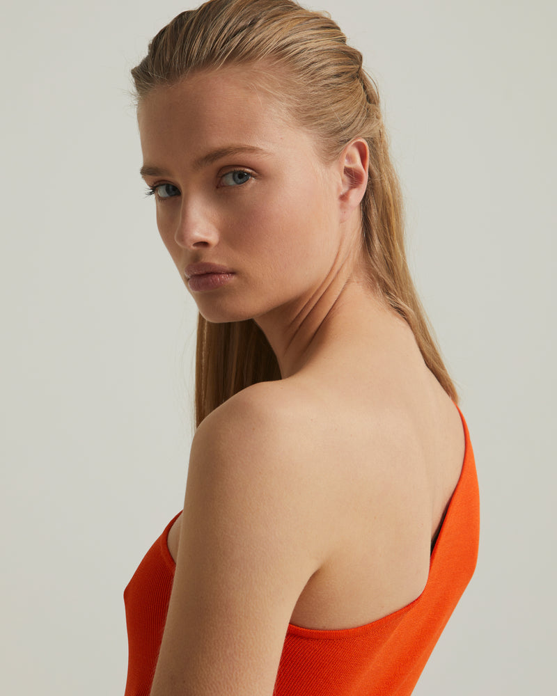 Asymmetric stretch-knit midi dress - orange