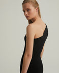 Asymmetric stretch-knit midi dress
