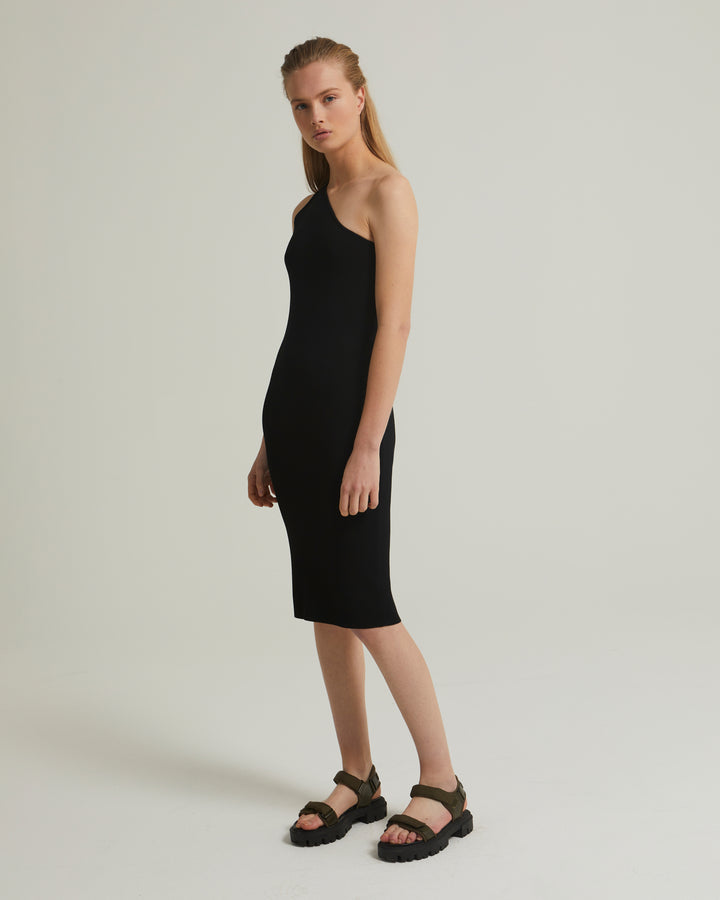 Asymmetric stretch-knit midi dress