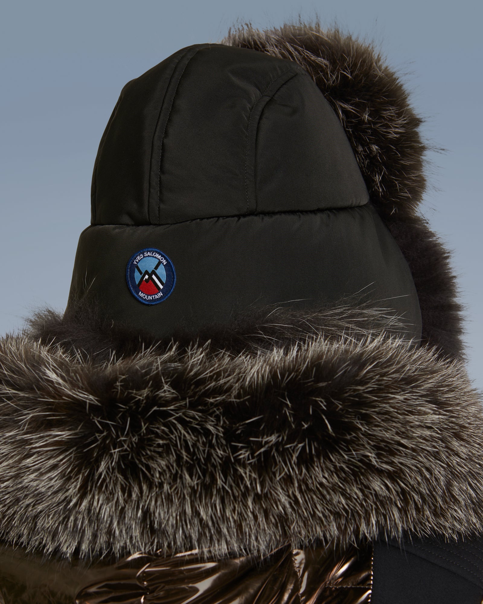 Fox fur trim ushanka - black - YS Army - Women – Yves Salomon US
