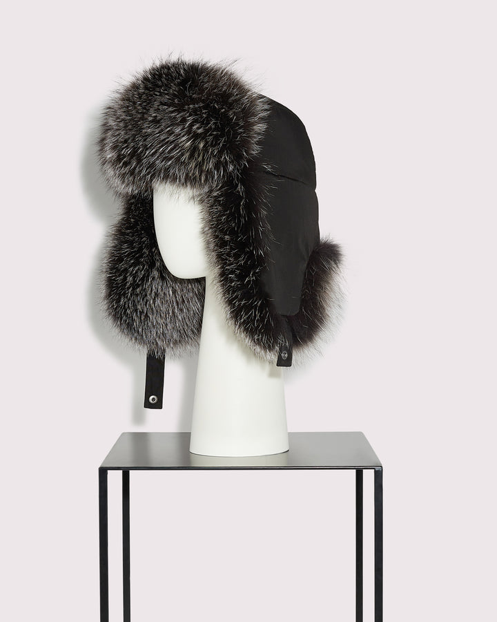 Fox fur trim chapka - Black - Yves Salomon women