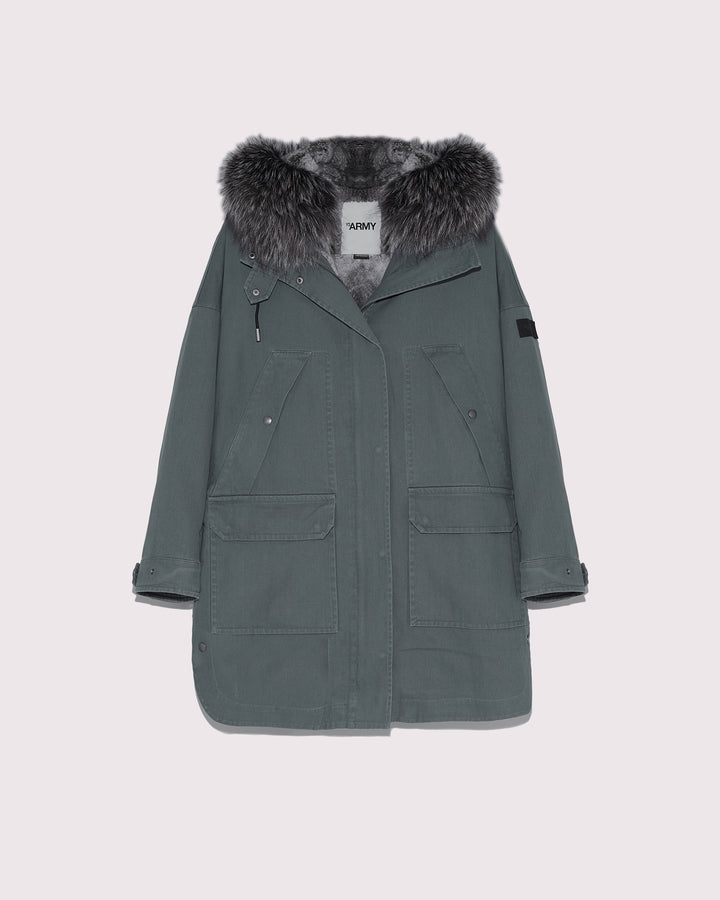 Hooded cotton parka with fox and rabbit fur-Yves Salomon-Winter sale & boxing day