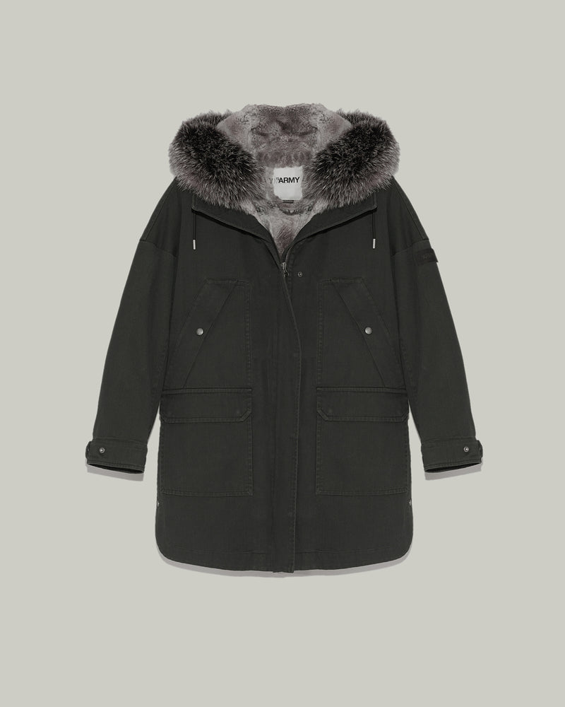 Hooded cotton parka with fox and rabbit fur-Yves Salomon-Winter sale & boxing day